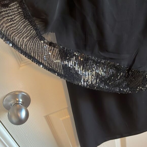 Black Dress with Sheer Sequin Poncho Overlay - Picture 4 of 10